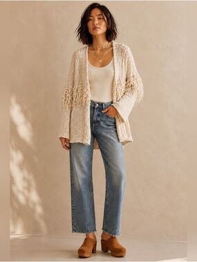 NWT SALTWATER LUXE FRINGE FOREVER OVERSIZED BOHO CREAM CARDIGAN SWEATER XS / S
